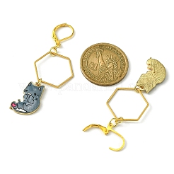 Серьги-подвески из сплава с подвеской в виде кошки на плече EJEW-JE05502-04