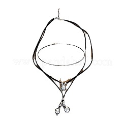 Овальные с плоскими круглыми ожерельями из сплава с искусственным кожаным шнуром FS-WGE6D6A-01