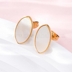 Серьги-гвоздики из натуральной белой ракушки из нержавеющей стали 304&nbsp;EJEW-Z103-09G