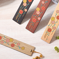 4шт 4-х цветный деревянный прямоугольник с цветочными закладками&nbsp;AJEW-GF0011-64