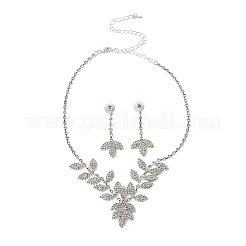 Комплект из висячих серег-гвоздиков и ожерелий с подвесками в виде листьев из латуни и страз для женщин&nbsp;SJEW-M102-07S