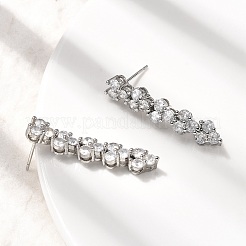 Серьги-гвоздики с кисточками из латуни с микропаве из прозрачных кубических цирконий EJEW-P322-11P