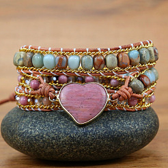 Многорядные браслеты в стиле бохо с натуральным родохрозитом и бусинами шоушан&nbsp;FS-WGBC1C4-01