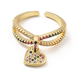 Открытое кольцо-манжета с подвеской в виде сердца со стразами RJEW-M142-09G