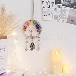 Древо жизни из натуральных и синтетических драгоценных камней с подвесными украшениями в виде совы TREE-PW0002-12