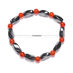 Круглые браслеты из натурального сердолика (окрашенные и нагретые) стрейч BJEW-G072-13