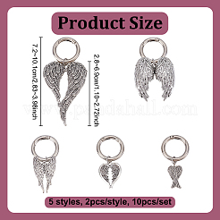 10 шт. 5 стиля подвески для обуви из сплава в виде крыла в тибетском стиле&nbsp;HJEW-PH02190