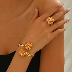 Элегантный комплект из латунного кольца-манжеты и браслета с цветком для женщин YN2787