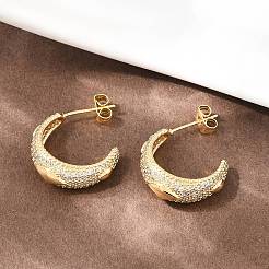 Серьги-гвоздики из латуни в форме буквы С с микропаве из прозрачных кубических цирконий&nbsp;LS-EJEW-A151-01G