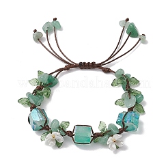 Гальванизированные натуральные зеленые авантюриновые бусины плетеные браслеты для женщин&nbsp;BJEW-TA00610-04