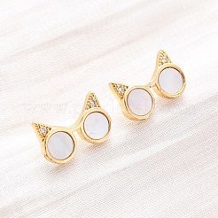 Очки кошачьи ушки латунные микропаве прозрачные кубические цирконии серьги-гвоздики&nbsp;KK-D363-17G