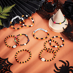 30шт. набор из 5 браслетов с синтетическим бирюзовым черепом и акриловыми бусинами&nbsp;BJEW-BC0001-06