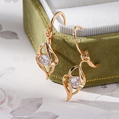 Серьги с застежкой-защелкой из латуни с прозрачным фианитом и прозрачным фианитом EJEW-K300-20G