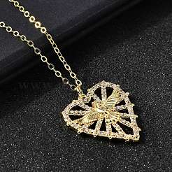 Латунные микропаве прозрачные кубические цирконии ожерелья с подвеской в виде птицы и сердца для женщин&nbsp;NJEW-D311-01A-G