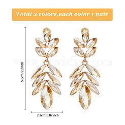 2 пара двухцветных сережек-гвоздиков в форме листа со стразами EJEW-FI0001-28