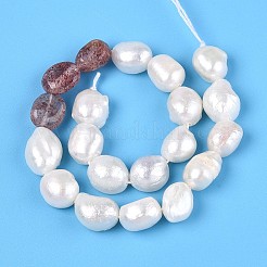 Натуральные клубничные кварцевые самородки и нити из натурального культивированного пресноводного жемчуга PEAR-N023-01A-13