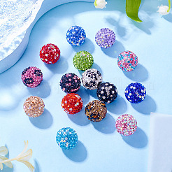 15 шт. 15-цветные бусины из полимерной глины ручной работы со стразами&nbsp;RB-TA0001-15