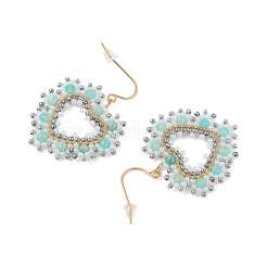 Серьги-подвески из натурального драгоценного камня и стеклянного бисера в форме сердца STAS-U017-03G-01