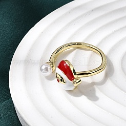 Рождественские кольца-манжеты из латуни с микропаве из кубических цирконий и эмалью для женщин RJEW-L336-02G