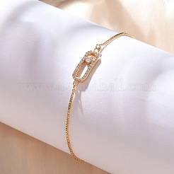 Овальные прямоугольные латунные браслеты со звеньями-слайдерами из микропаве из кубического циркония KK-R217-53G