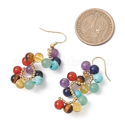 Спиральные серьги-подвески из смешанных натуральных и синтетических камней EJEW-TA00634