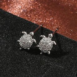 Женские серьги-гвоздики из латуни с микропаве и прозрачным кубическим цирконием&nbsp;EJEW-F403-02P