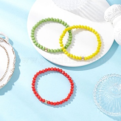 3 шт. Рождественские браслеты-рондели из искусственного нефрита и непрозрачного стекла с бусинами-рондель для женщин BJEW-JB12563-06