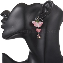 Серьги-гвоздики с подвесками из стекла и акрила в виде цветка и бабочки&nbsp;EJEW-TA00788