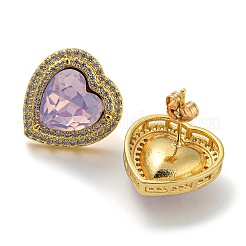 Серьги-гвоздики в форме сердца из кубического циркония&nbsp;EJEW-K263-01G-01