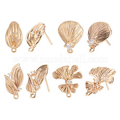 8 шт. 4 стиля сережек-гвоздиков из латуни с прозрачным кубическим цирконием&nbsp;KK-TA0002-61