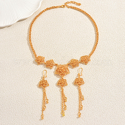 Комплекты из серег и ожерелий с полыми цветами из сплава для женщин&nbsp;EU9559