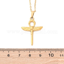 Крест анкх с крыльями кулон ожерелье из нержавеющей стали 304 NJEW-H059-08G