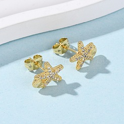 Латунные серьги из микро-паве прозрачного кубического циркония&nbsp;EJEW-D328-03G-02