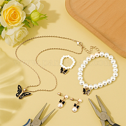 3 цвет бабочка железо и сплав эмаль кулон ожерелье и серьги с подвесками и искусственный жемчуг кольца и браслеты комплект для женщин SJEW-HY0001-06