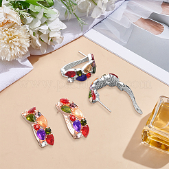 2 пара сережек-гвоздиков из двухцветного сплава с микропаве из разноцветных кубических цирконий&nbsp;EJEW-GO0003-17