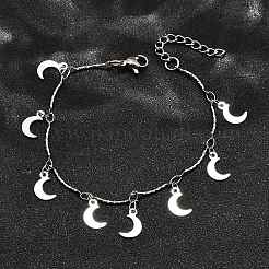 Браслеты с подвесками в виде луны из нержавеющей стали 304&nbsp;BJEW-R021-01P