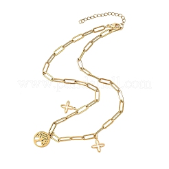 Женские ожерелья-скрепки из нержавеющей стали 304 с подвеской в виде дерева жизни и креста NJEW-JN05664