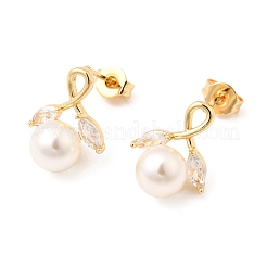 Серьги-гвоздики «конский глаз» с круглыми латунными микропаве из прозрачных кубических цирконий EJEW-A135-27G