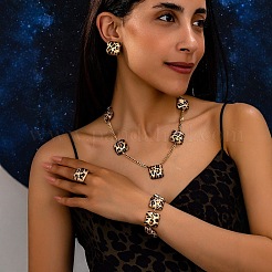Леопардовый принт квадратные сплавные браслеты и серьги и ожерелья и кольца наборы для женщин&nbsp;FS-WG3A343-01