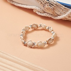 Окрашенный синтетический бирюзовый черепаховый эластичный браслет из бисера для женщин&nbsp;BJEW-JB09310-02