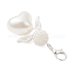 Подвеска в форме сердца ангела из акрила и АБС-пластика с имитацией жемчуга HJEW-JM03564-01