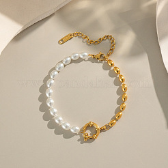 Модные браслеты из пластикового жемчуга и овальных бусин из нержавеющей стали 304 для женщин UP6693