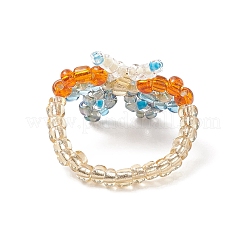 Кольца на палец в форме бабочки из стеклянных бусин RJEW-JR00541