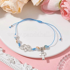 Браслеты из плетеных бусин из натурального окрашенного белого нефрита&nbsp;BJEW-JB09823-01