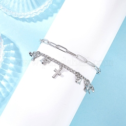 Браслеты из нержавеющей стали 304 со скрепками и цепочкой Фигаро для женщин BJEW-JB12445-01