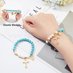 Синтетический бирюзовый круглый эластичный браслет из бисера BJEW-PH01531-02