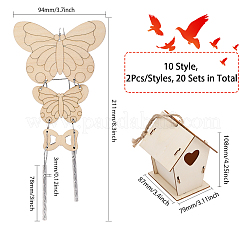 20 набор из 10-х предметов: наборы для самостоятельного изготовления колокольчиков и скворечников из необработанного дерева DIY-BC0012-21