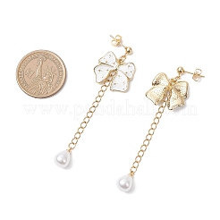 Серьги-гвоздики с подвесками и бантом из сплава эмали&nbsp;EJEW-JE06645-04