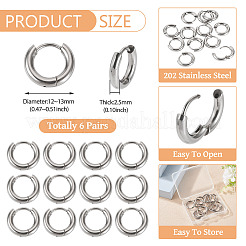 6 пара серег-колец Huggie Hoops из нержавеющей стали 202&nbsp;EJEW-TA0001-57A