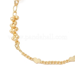 Изготовление браслетов из латунных цепочек с сердцем и круглыми бусинами AJEW-JB01370